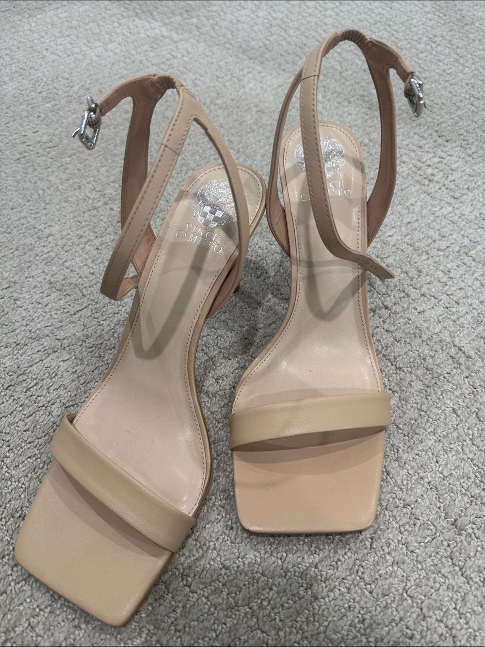 Vince Camuto Nude Strap Heels - Minimal Square Toe Sandals
